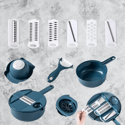 Hachoir Manuel - CutShredGrater™ - Bleu - Cuisine et moi